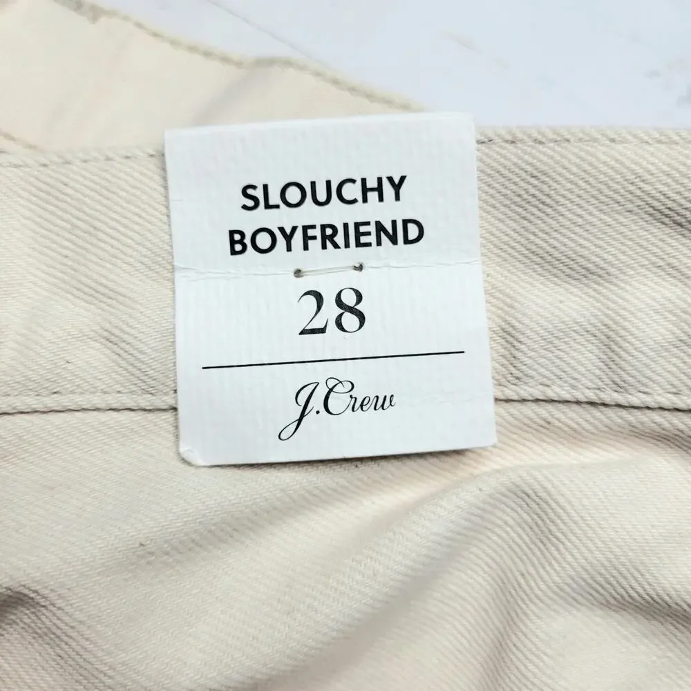 J Crew Slouchy Boyfriend Jeans Straight Leg Ecru White Cream Cotton Slouch 28